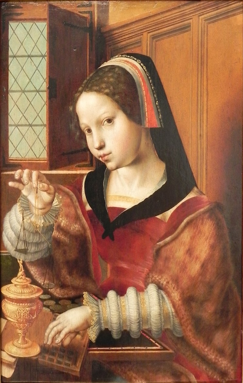 Alemán: Die Goldwägerin Woman Weighing Gold
 Título alternativo  
Woman Holding a Balance de Jan Sanders van Hemessen