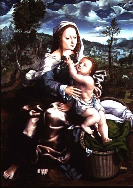 Madonna y niño sentados en un paisaje extenso de Jan Sanders van Hemessen