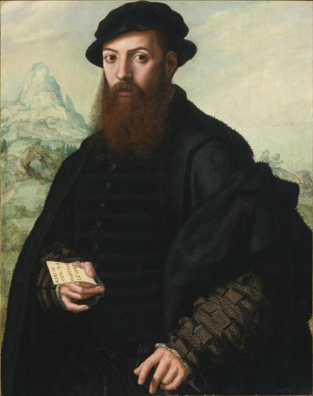 Retrato de un hombre barbudo, de 34 años, ante un extenso paisaje de Jan Sanders van Hemessen