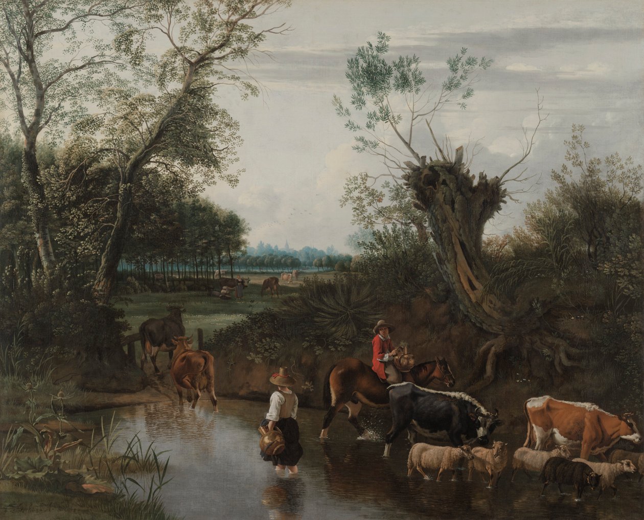 Campesinos cruzando un arroyo, c. 1670 de Jan Siberechts