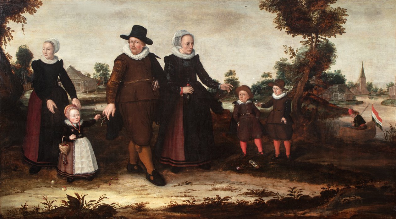 Retrato de grupo del pintor Jan Siewertz Kolm, su esposa Fijtge Lindemans, sus hijos Anna Jansdr., Siewert Jansz. y Hans Jansz. con una criada de Jan Siewertz Kolm