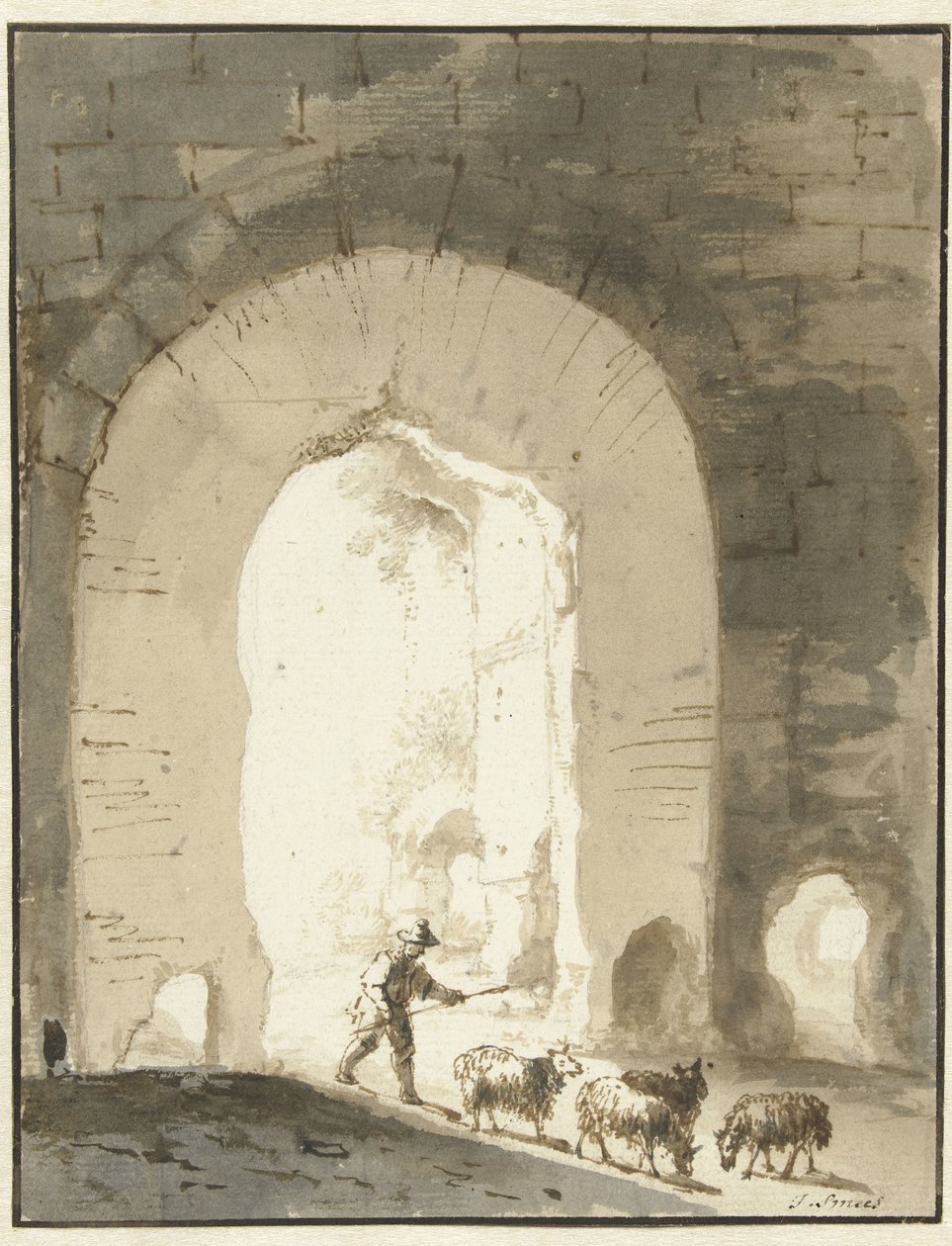Pastor cerca de las ruinas de Jan Smees