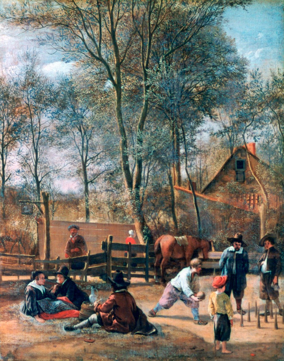 Jugadores de bolos fuera de una posada de Jan Steen