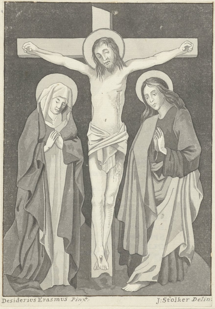 Cristo en la cruz con María y Juan de Jan Stolker (signed by artist)