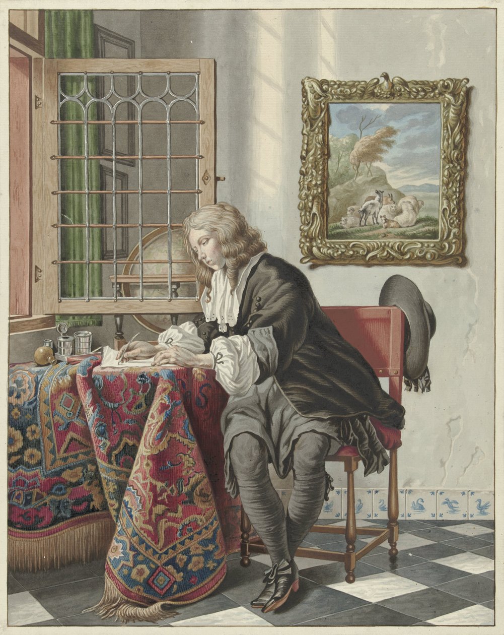 Joven escribiendo en una ventana de Jan Stolker