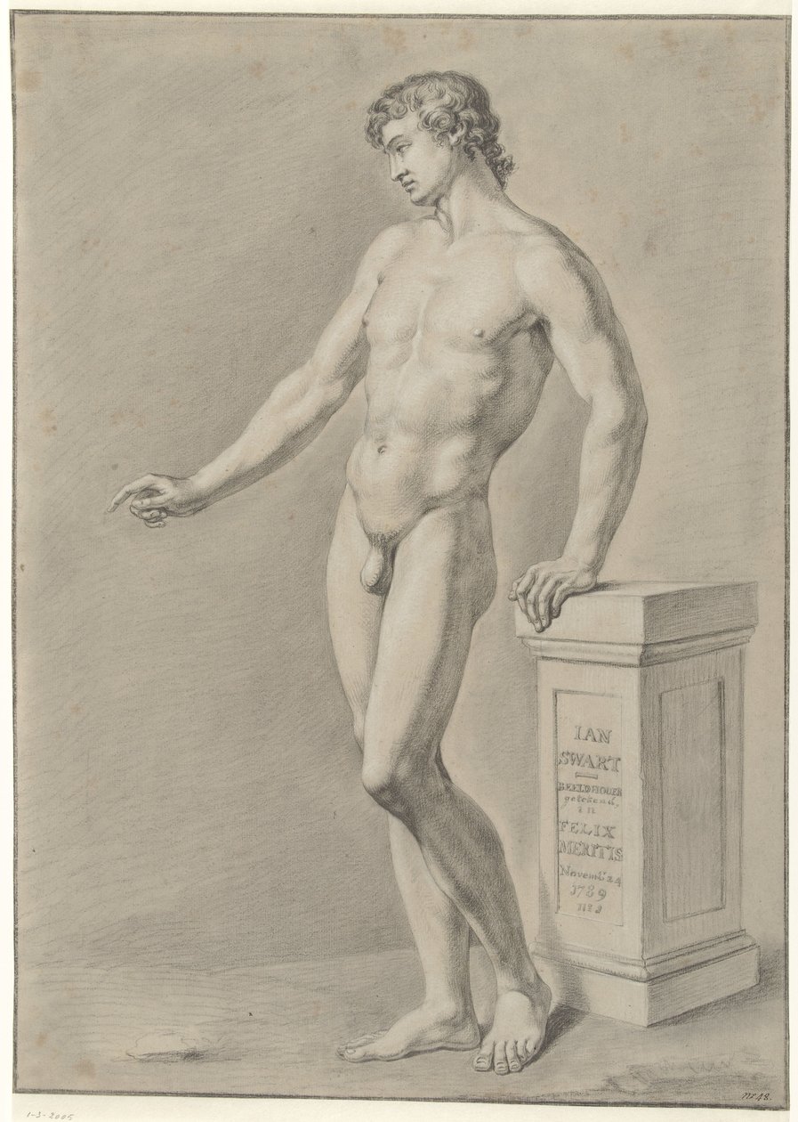 Hombre desnudo de pie cerca de una columna de Jan Swart