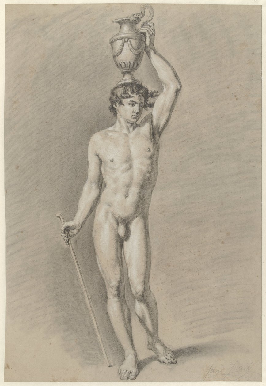 Desnudo masculino de pie con un jarrón en la cabeza de Jan Swart