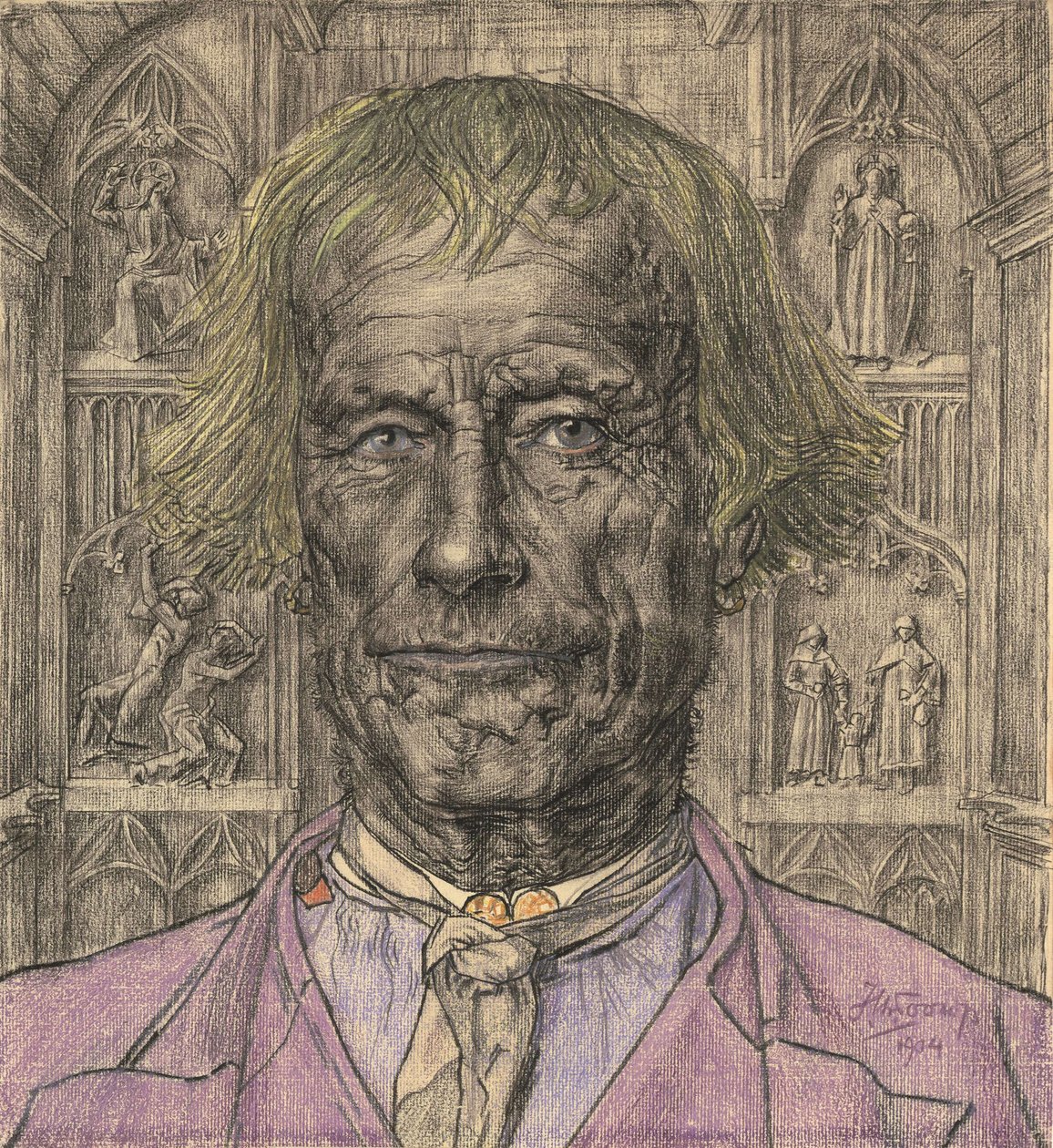 Retrato de un viejo campesino frente a una catedral, 1904 de Jan Toorop