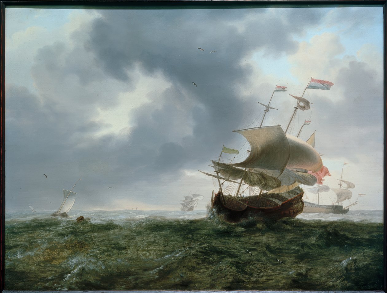 Acorazados y barcos pesqueros en mar tormentosa de Jan Theunisz. Blanckerhoff
