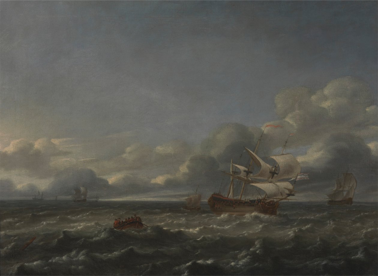 Hombres de guerra en medio de una fuerte brisa de Jan Theunisz Blankerhoff