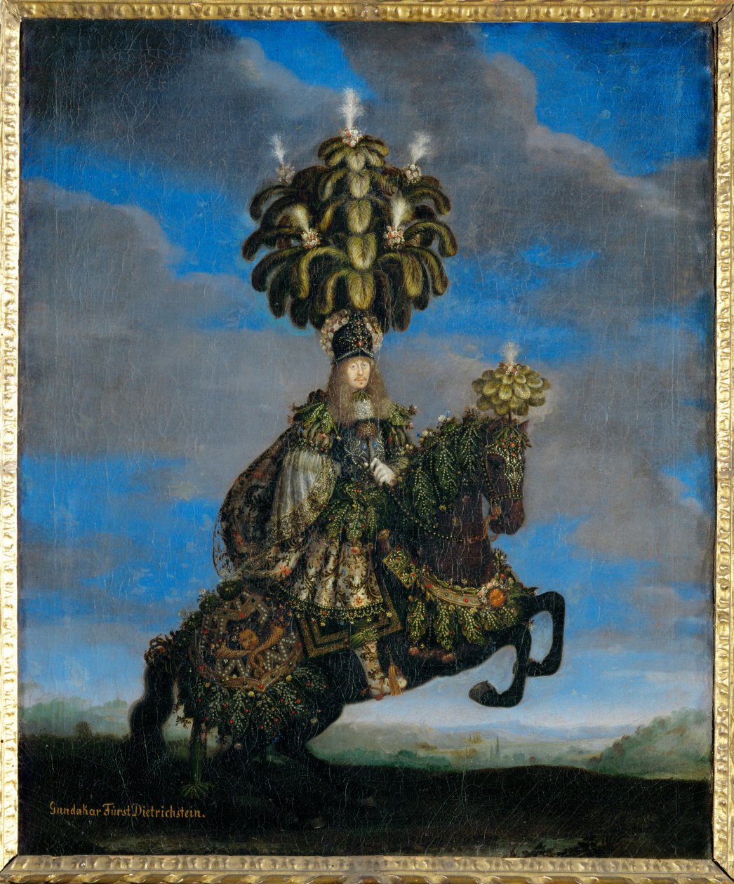Gundakar, el príncipe Dietrichstein disfrazado para un " ballet a caballo ", representado en honor de la llegada de la infanta Margarita Teresa, novia del emperador Leopoldo I (pintura sobre lienzo) de Jan Thomas