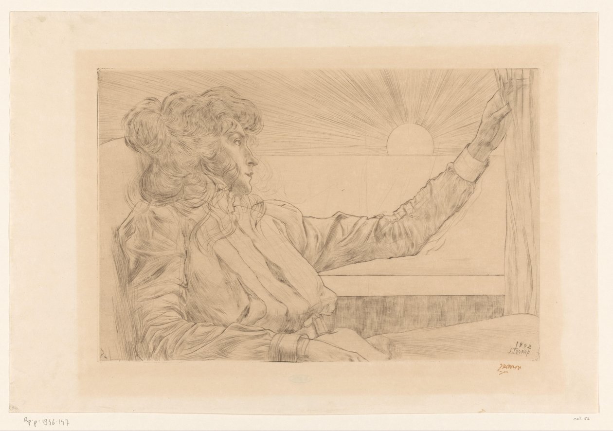 Mujer sentada frente a una ventana
Mujer mirando al sol / El despertar / Atardecer / L