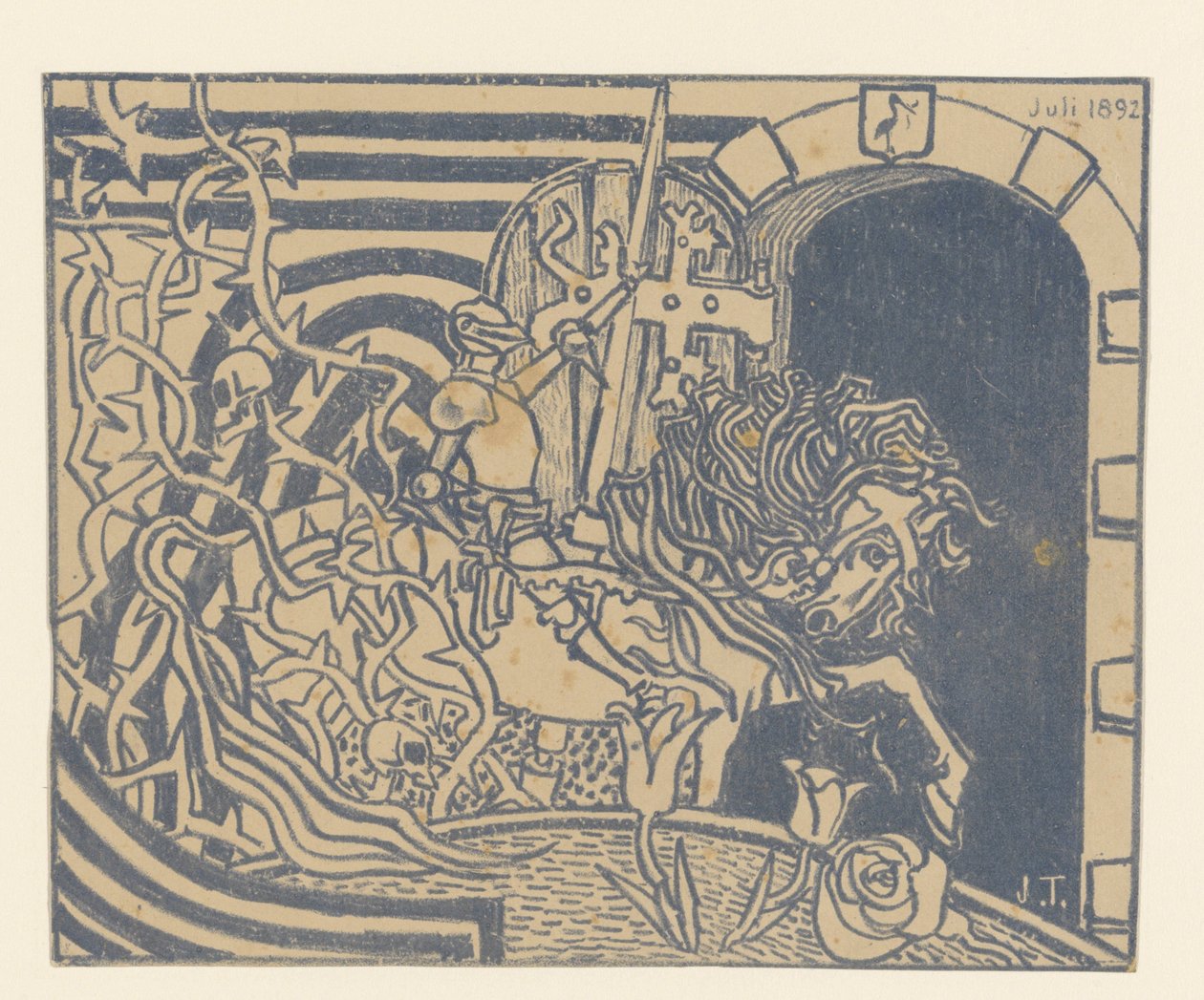 Portada del catálogo con un caballero a caballo de Jan Toorop