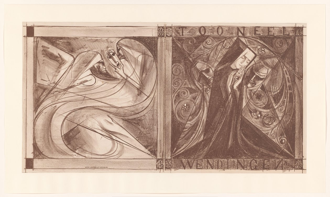 Portada para Twists con una monja con flores y dos fantasmas, uno con una máscara en la mano de Jan Toorop