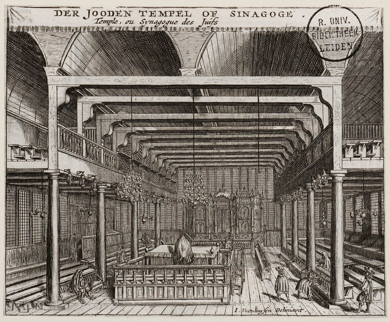 Interior de la Sinagoga Portuguesa en Ámsterdam de Jan Veenhuysen