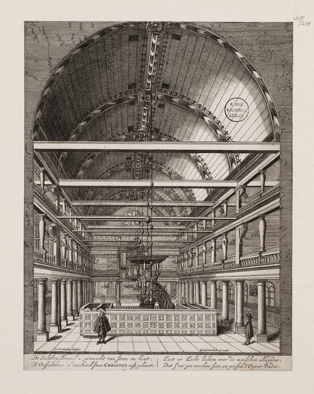 Interior de la Sinagoga Portuguesa en Ámsterdam de Jan Veenhuysen