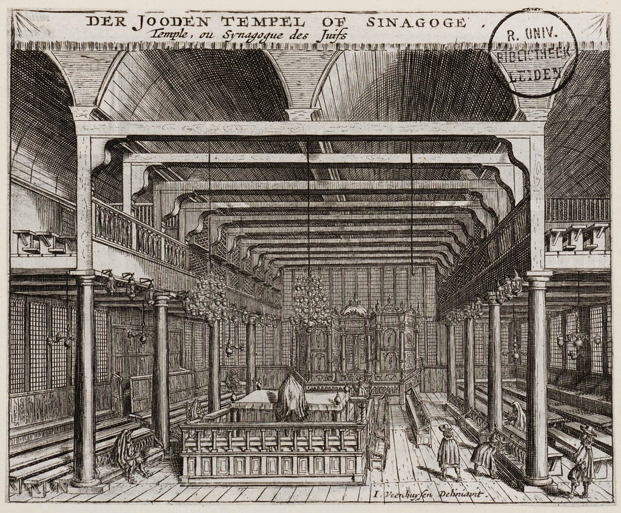 Interior de la Sinagoga Portuguesa en Ámsterdam de Jan Veenhuysen