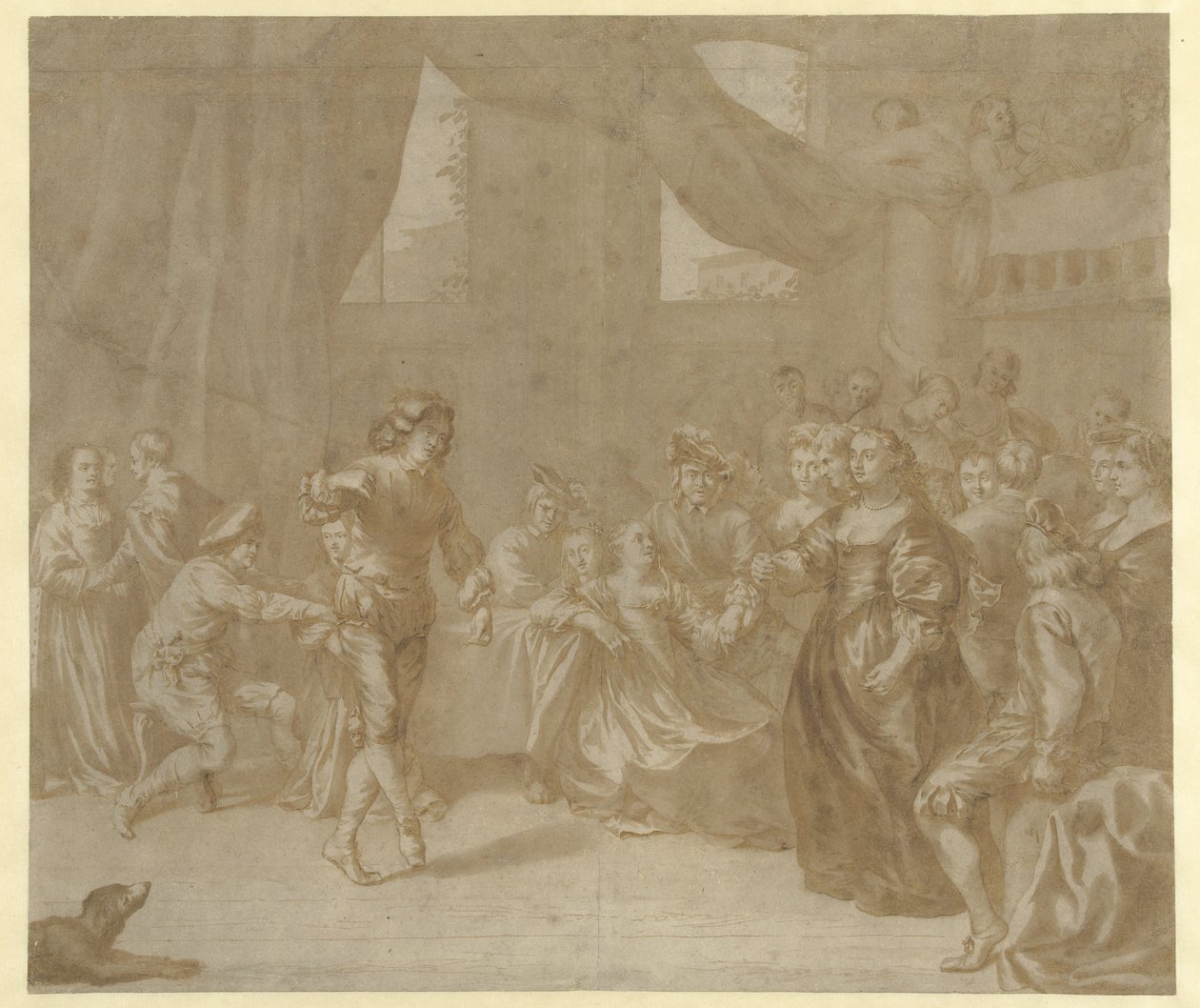 Pareja bailando en una fiesta de Jan Verkolje (I)