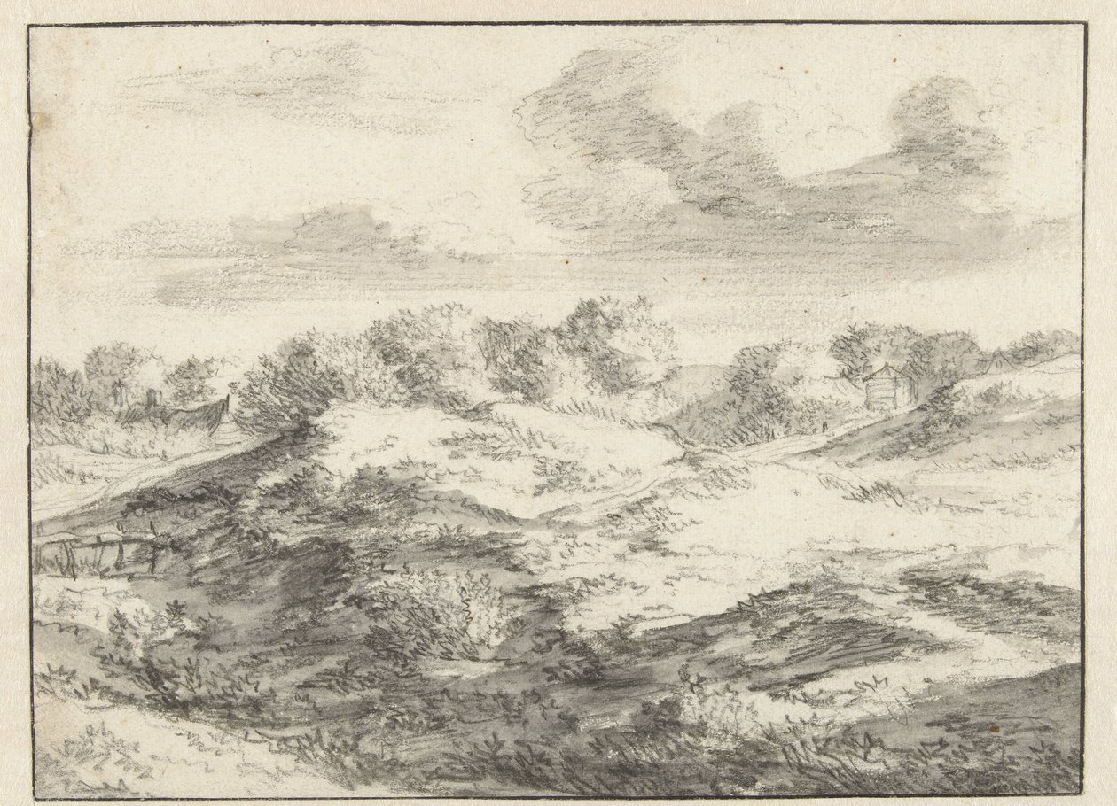 Paisaje de dunas, con una cabaña en la distancia de Jan Vermeer van Haarlem (I) (attributed to)