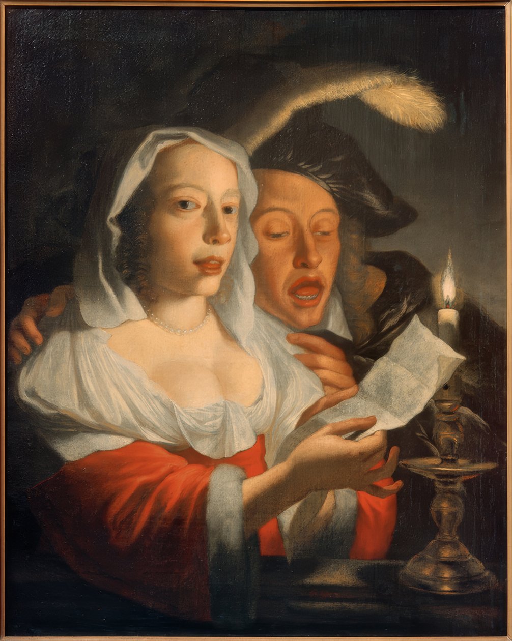 Pareja cantando a la luz de las velas de Jan Vermeer van Utrecht