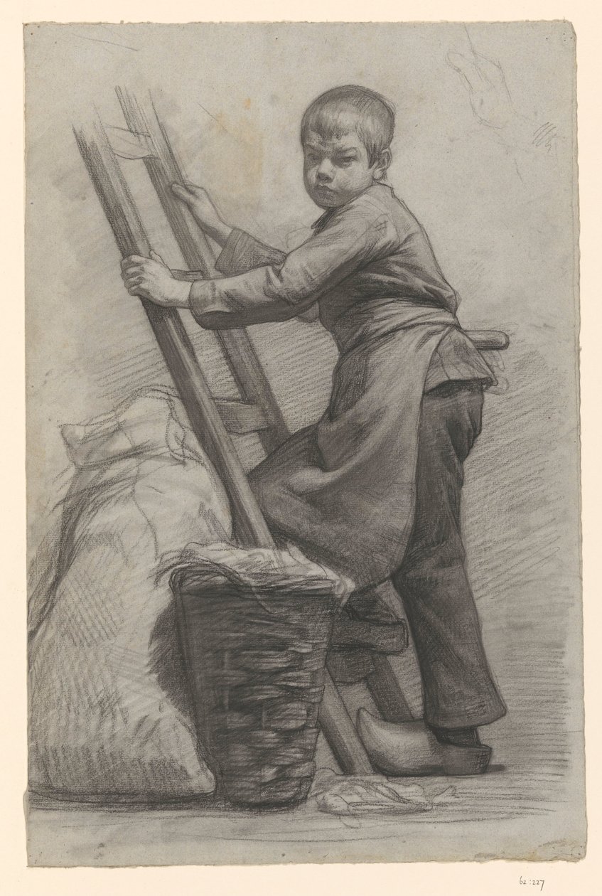 Niño de pie junto a una escalera y una cesta de Jan Veth