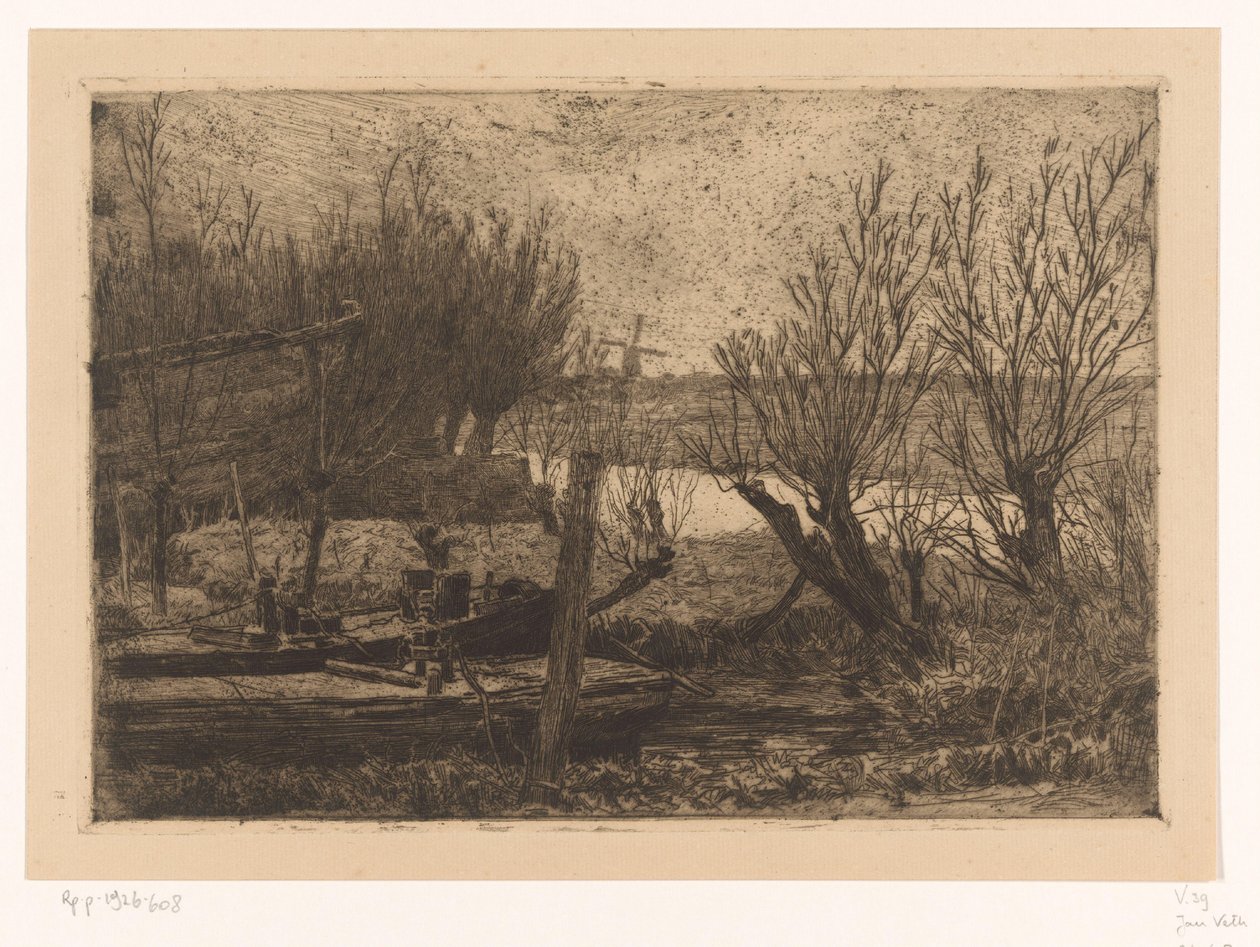 Paisaje con barcas en una zanja cerca de un canal de Jan Veth