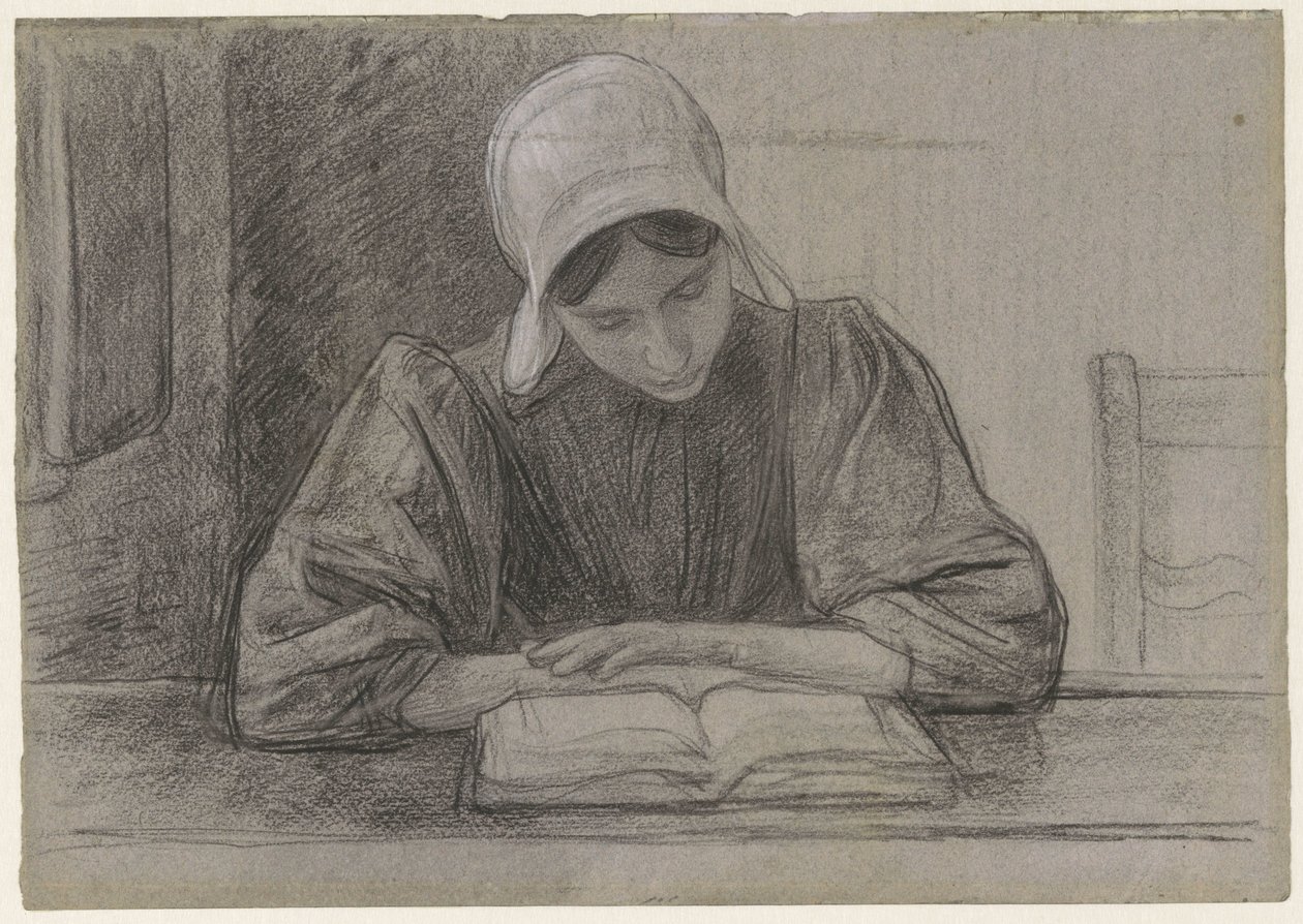 Chica lectora con capucha de Jan Veth