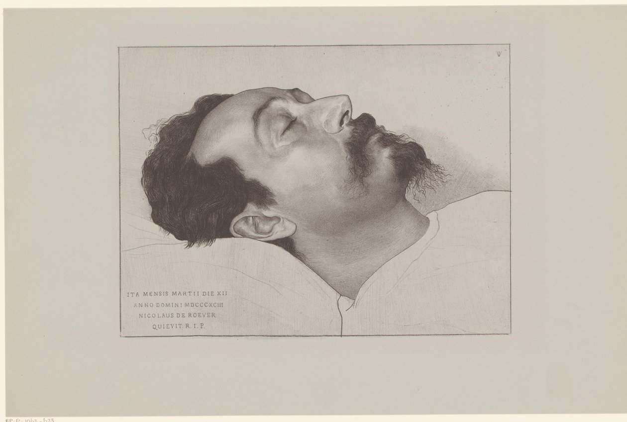 Nicolaas de Roever en su lecho de muerte
Ita mensis martii die XII anno domini MDCCCXCIII Nicolaus de Roever quievit R.I.P. (título en el objeto) de Jan Veth