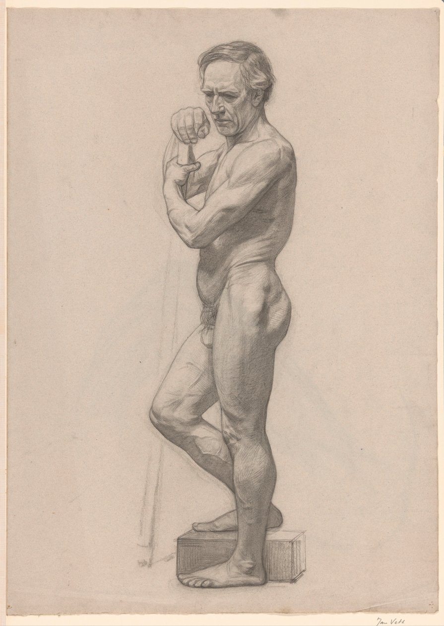 Hombre desnudo de pie, con bastón, mirando hacia la izquierda de Jan Veth