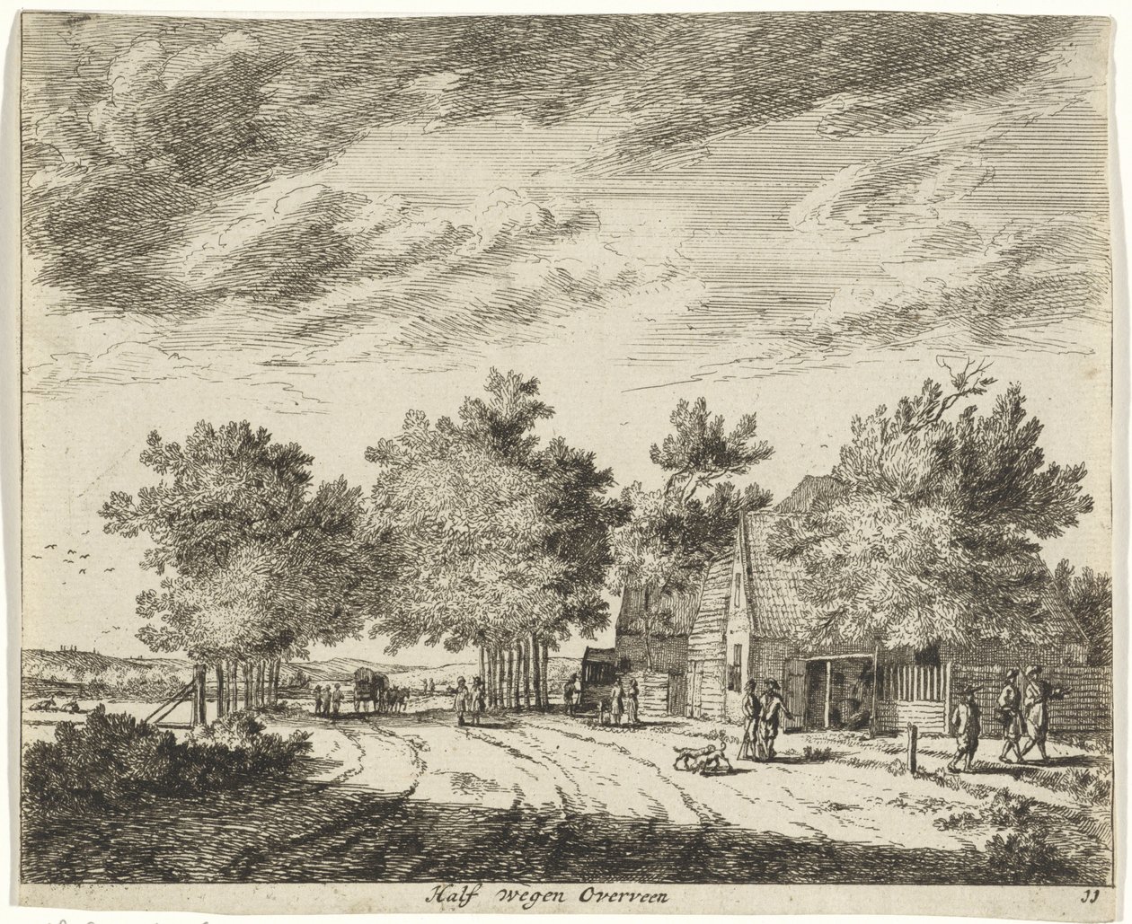 Paisaje a mitad de camino Pesando la mitad de Overveen (título sobre el objeto) Paisajes del área de Haarlem (título de la serie) Gesigten fuera de Haarlem, Hecho por. JVV (título de la serie en el objeto) de Jan Vincentsz. van der Vinne