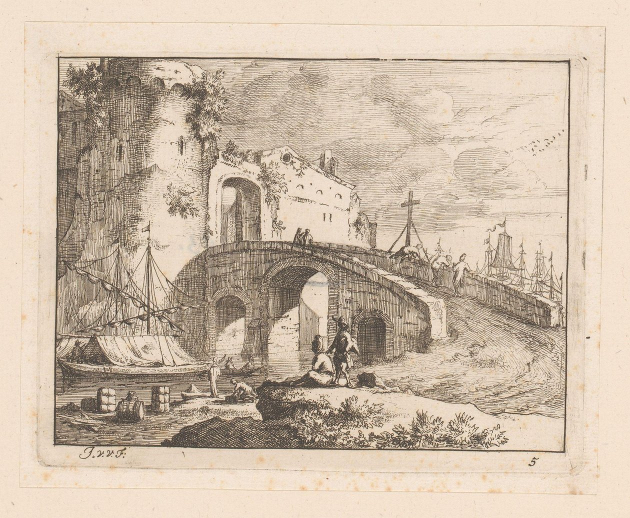 Puerta de la ciudad en un puerto italiano de Jan Vincentsz. van der Vinne