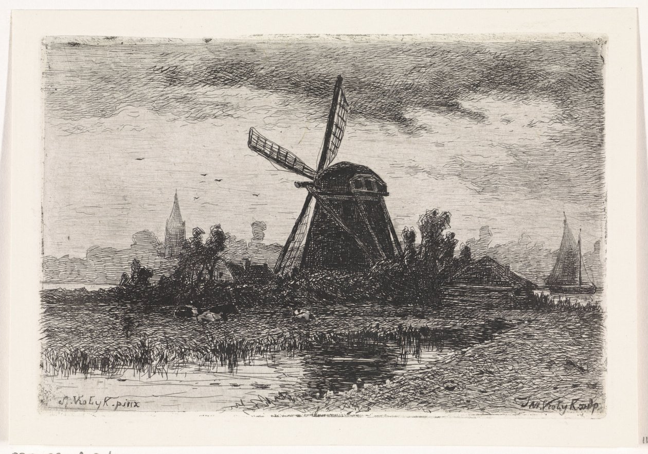 paisaje con molino de Johannes Martinus Vrolijk