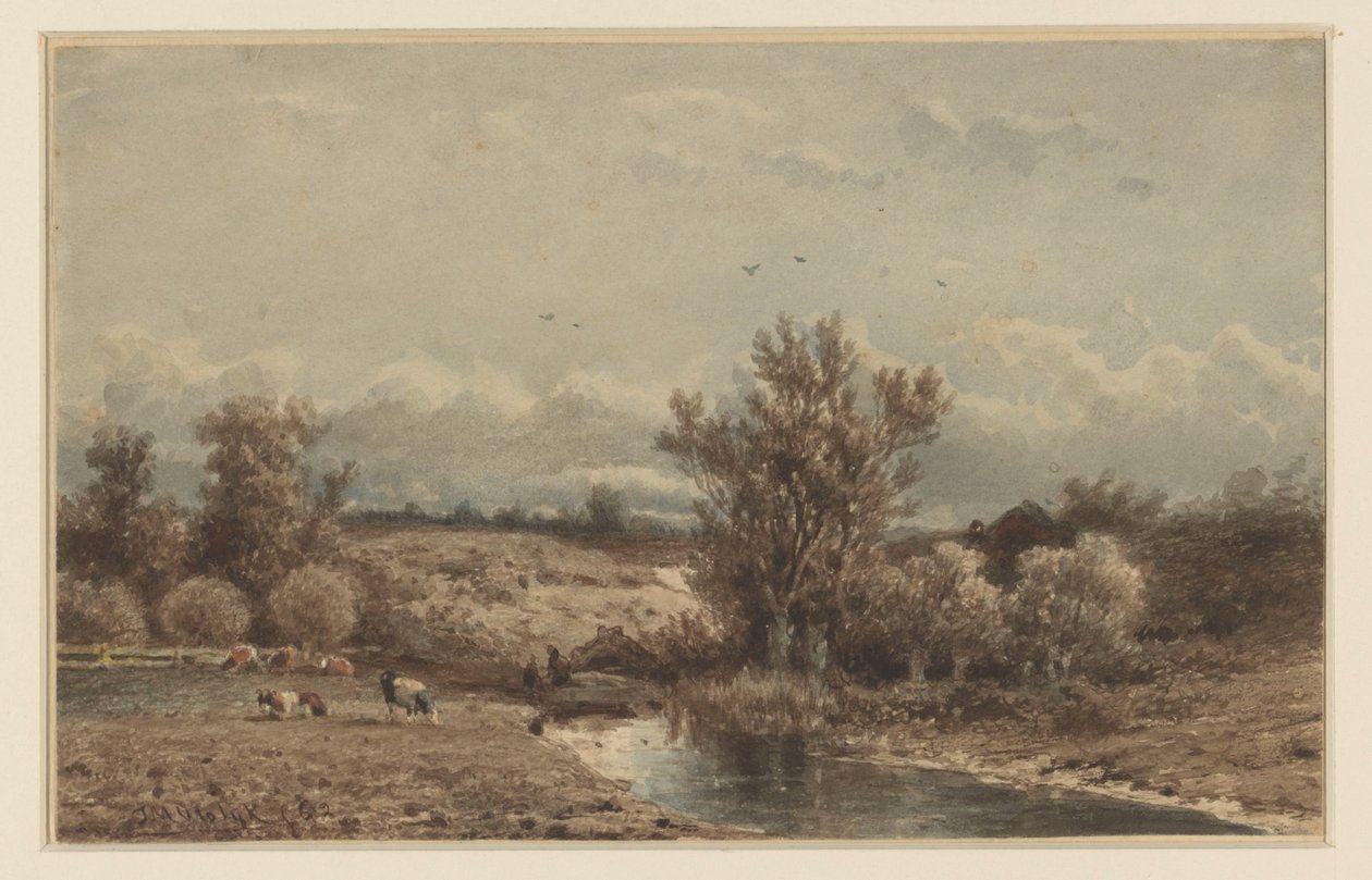 Paisaje con río y vacas de Johannes Martinus Vrolijk