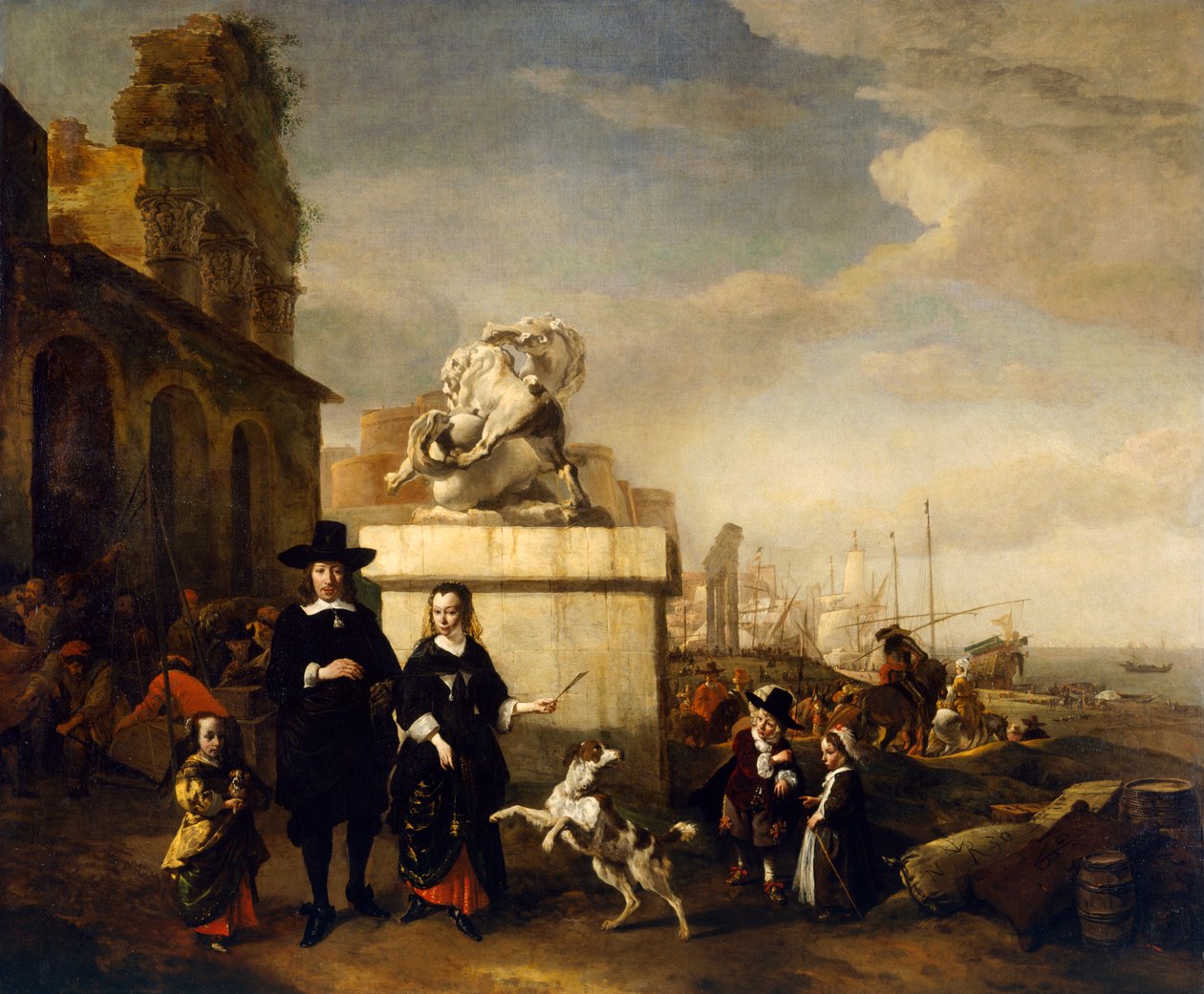 El pintor y su familia con ruinas romanas (óleo sobre lienzo) de Jan Baptist Weenix
