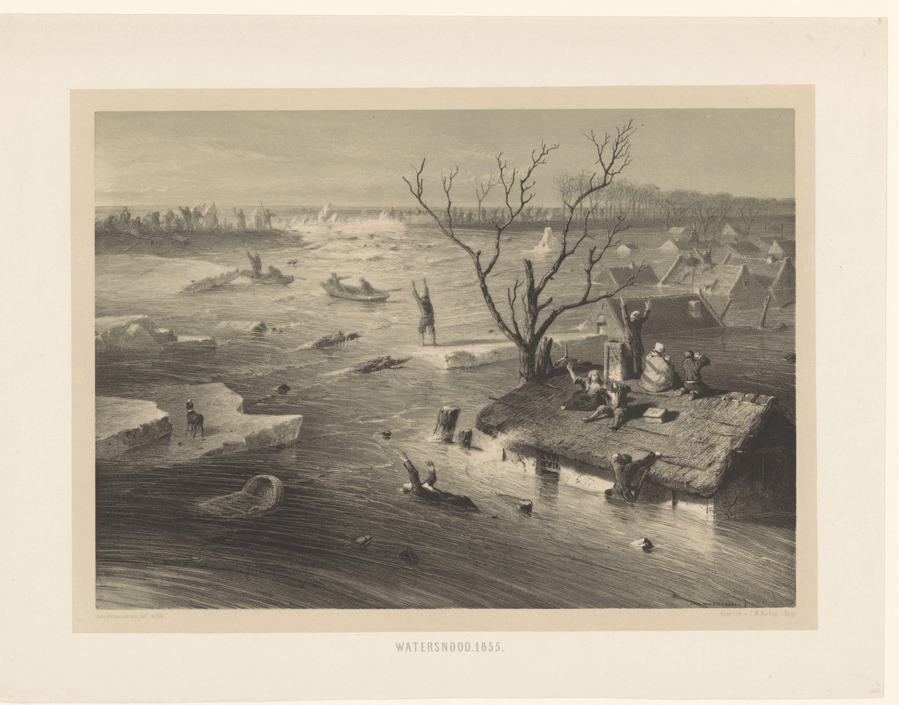 Brecha de dique y granjas inundadas inundación. 1855 (título sobre objeto) de Jan Weissenbruch
