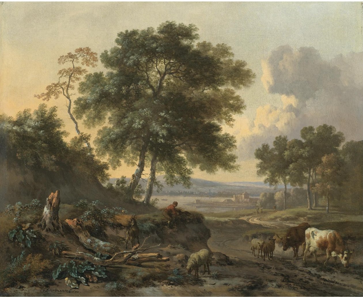 Holandés: Paisaje con ganado en un vado Paisaje con ganado en un vado de Jan Wijnants