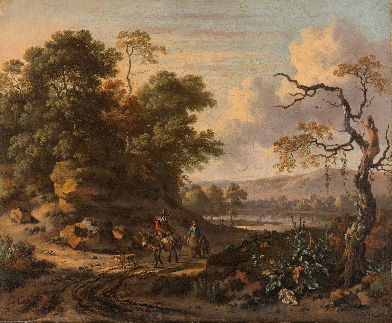 Paisaje con un hombre montado en un burro de Jan Wijnants