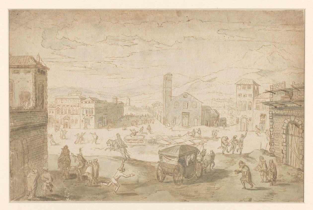 El mes de febrero: escena de Cuaresma en una plaza italiana de Jan Wildens