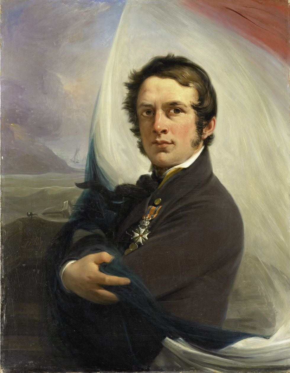 Retrato de Jacob Hobein, rescató la bandera holandesa bajo el fuego enemigo, 18 de marzo de 1831 de Jan Willem Pieneman (signed by artist)