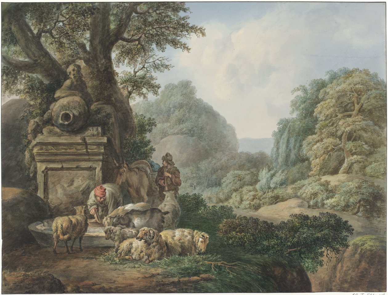 Paisaje con pastores cerca de una charca de Jan Willem Pieneman