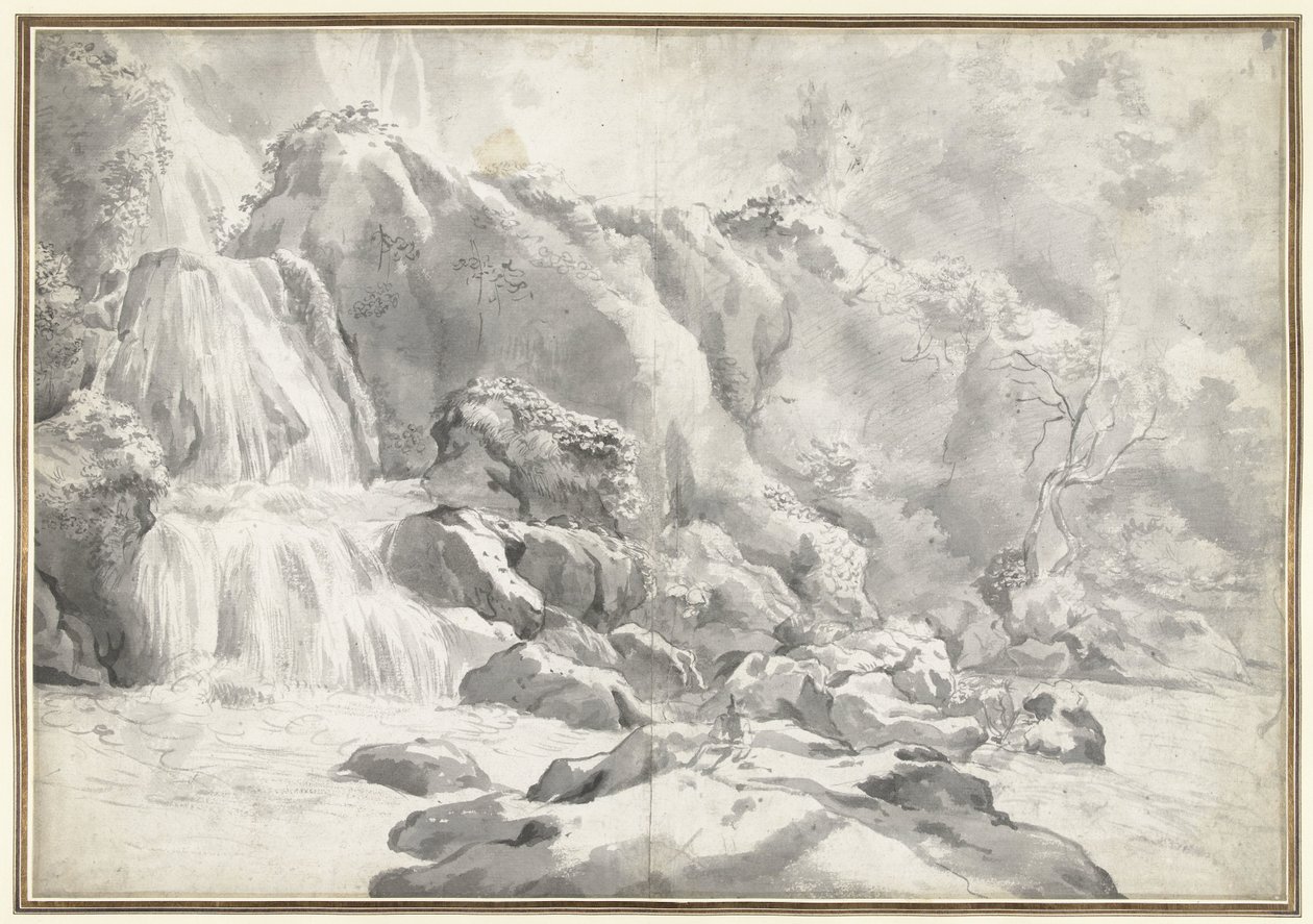 Vista de la cascada de Tivoli con un dibujante de Jan Worst (attributed to)