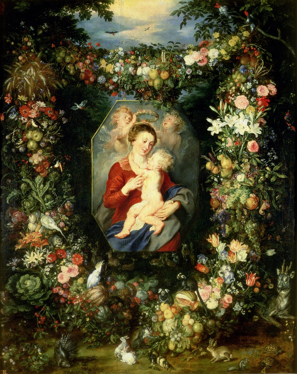 La Virgen y el niño en una guirnalda de frutas y flores, c.1614-18 de Jan and Rubens, P.P. Brueghel