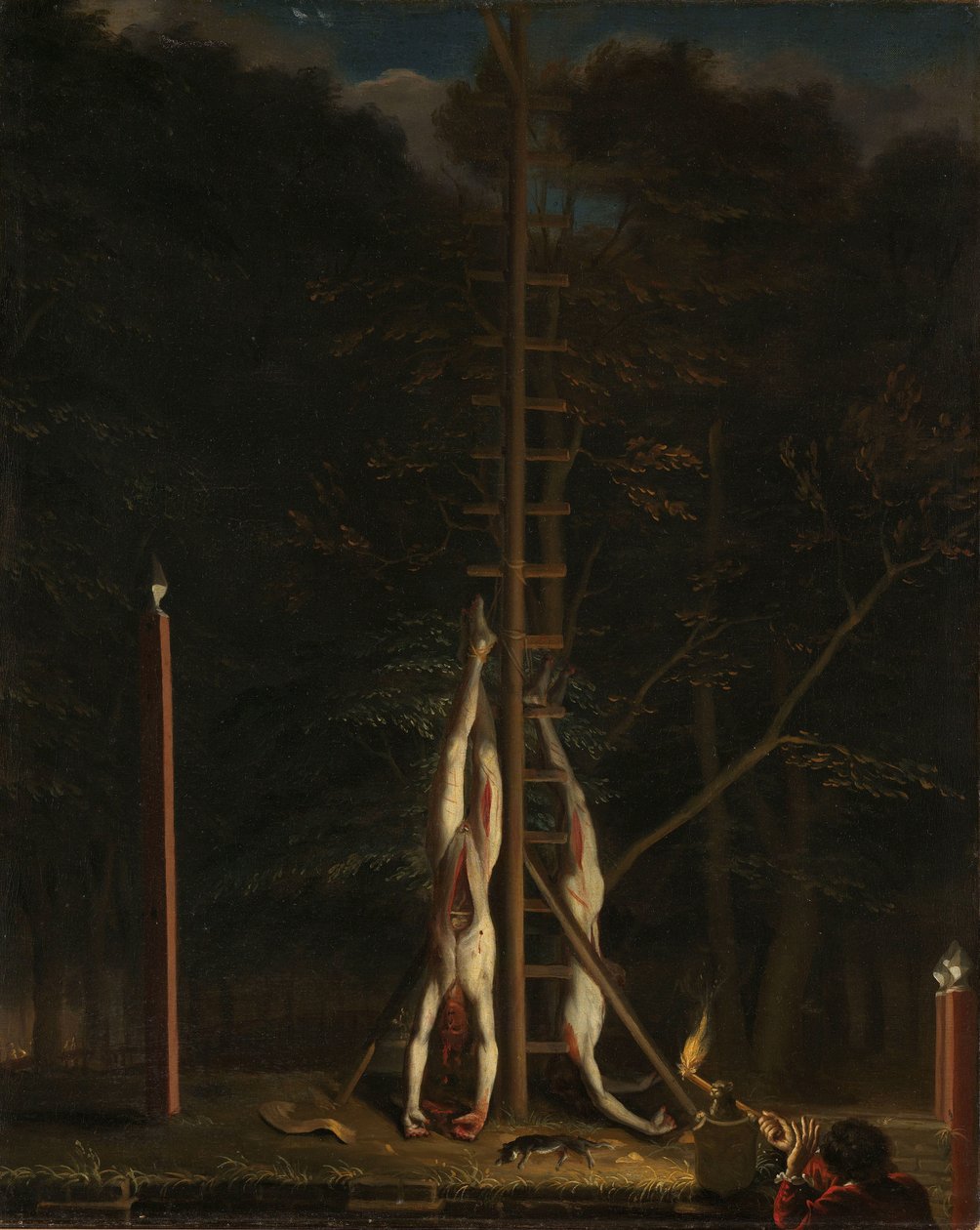 Los cadáveres de los hermanos De Witt
Los cadáveres de los hermanos de Witt, Jan y Cornelis, colgados en el Groene Zoodje en el Vijverberg, La Haya, 1672 de Jan de Baen (attributed to)