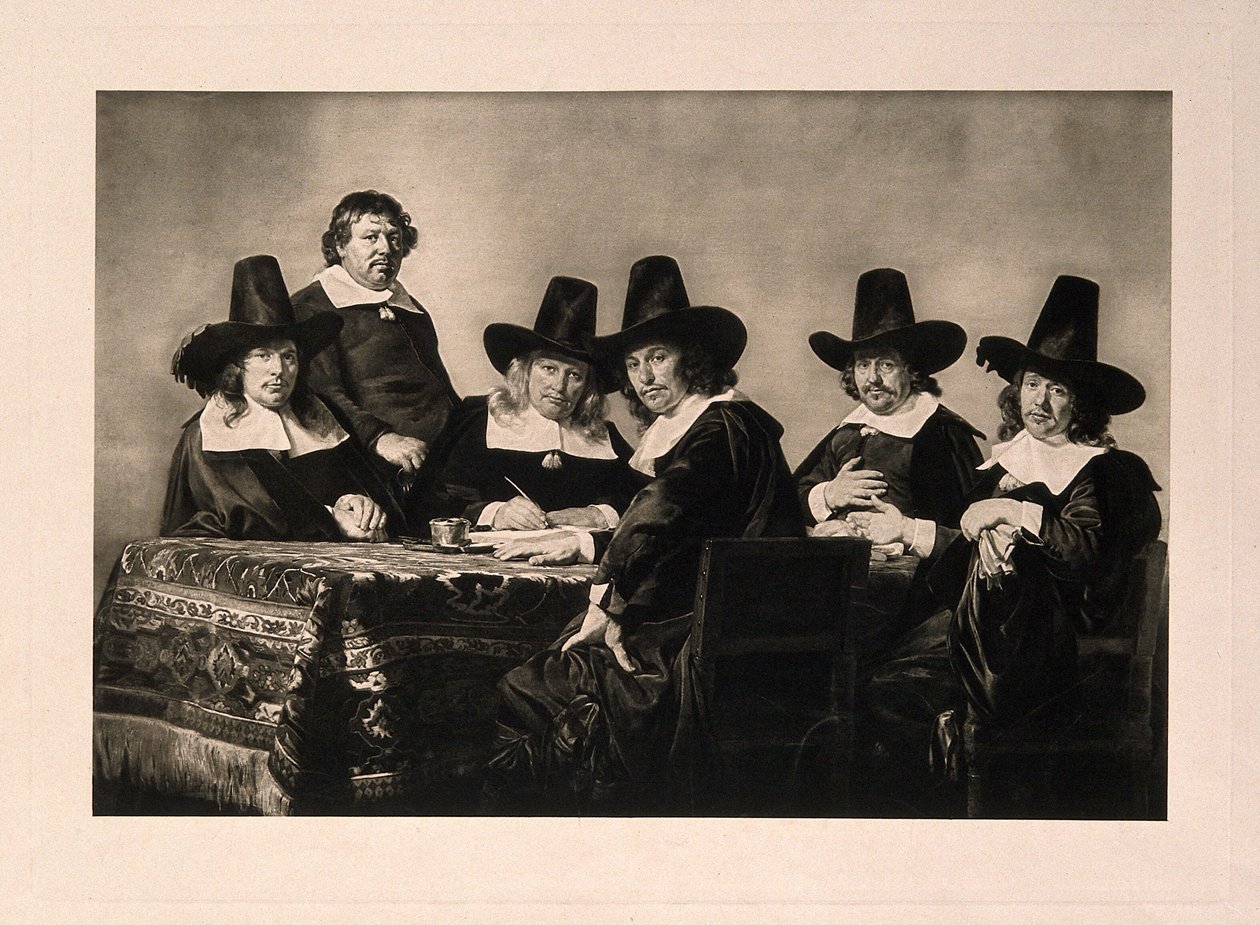 Los gobernadores del hospital para niños pobres, Haarlem. Fotograbado según J. de Bray, 1663. de Jan de Bray