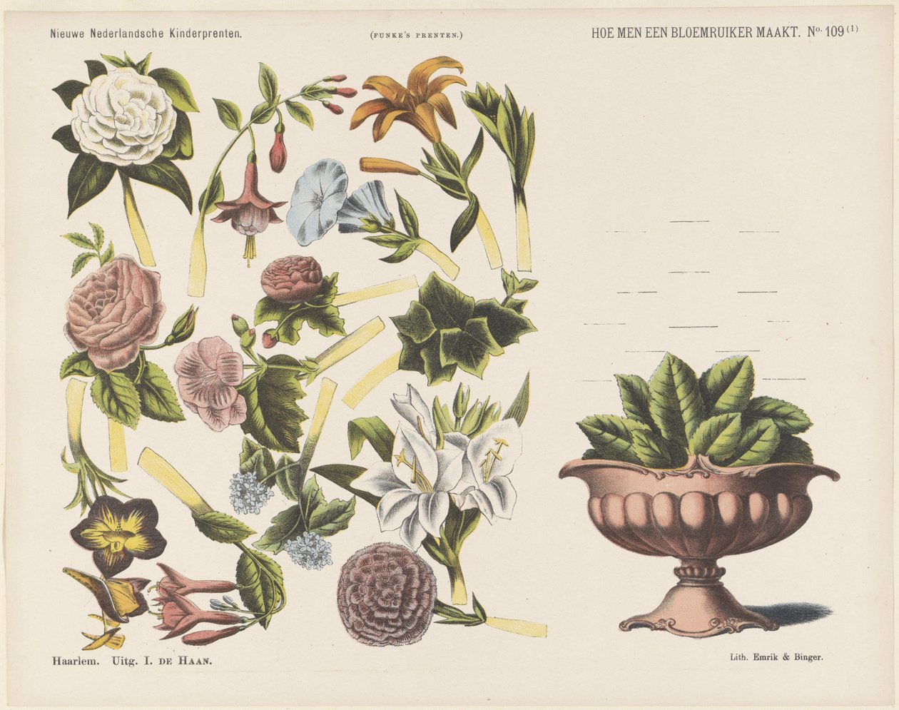 Cómo hacer un ramo de flores / (1) (título sobre objeto) Nuevos grabados infantiles holandeses (título de la serie en el objeto) Impresiones de Funke (título de la serie en el objeto) de Jan de Haan