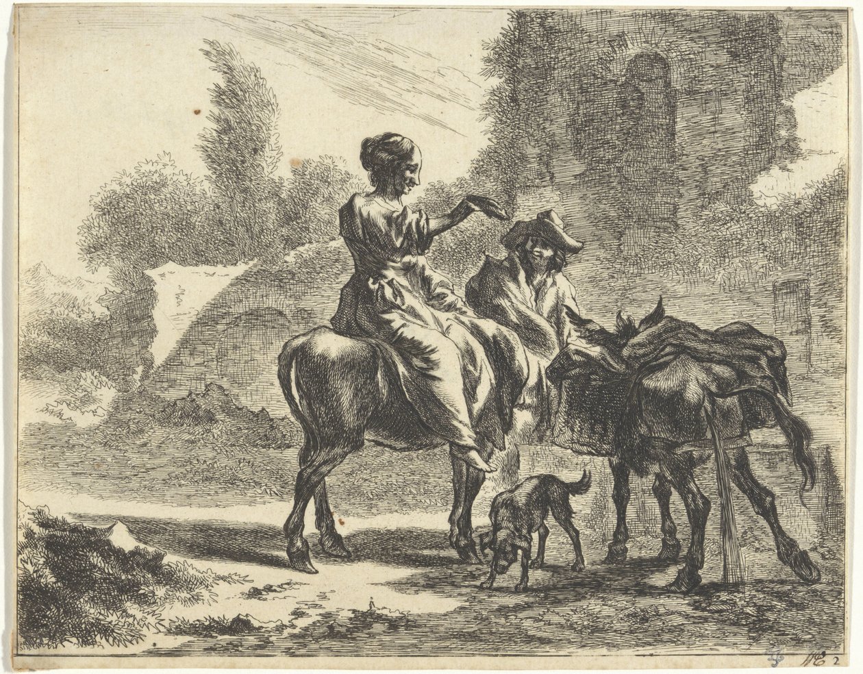 Pastores y burros en un abrevadero
Paisajes con pastores y ganado (título de la serie) de Jan de Visscher