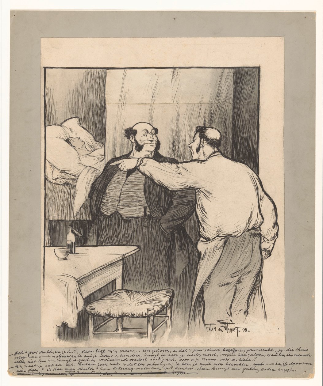 Propietario de fábrica con esposa fallecida de un trabajador de Jan de Waardt (signed by artist)