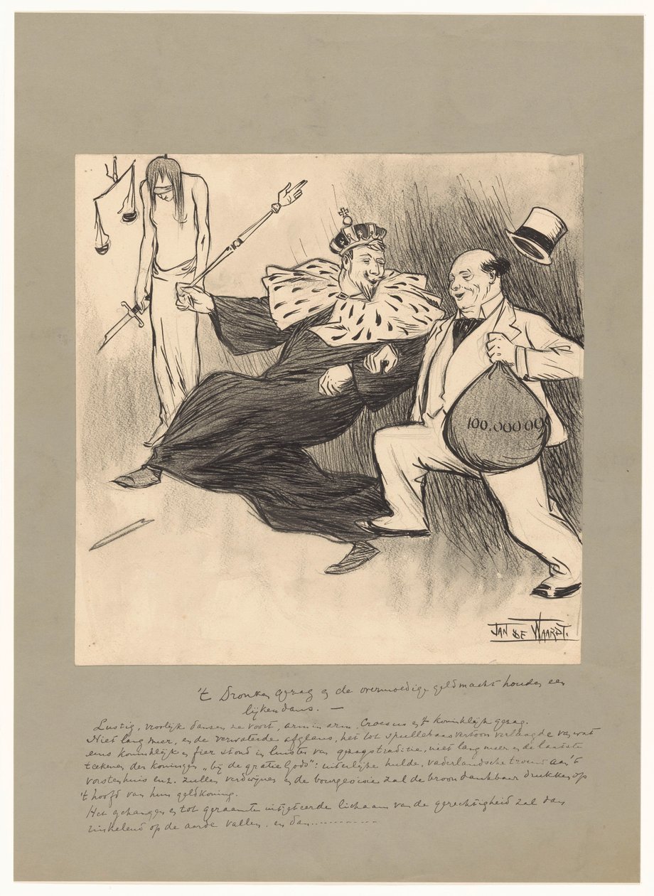 La autoridad ebria y el poder del dinero demasiado confiado realizan una danza de cadáveres (título sobre objeto) de Jan de Waardt (signed by artist)