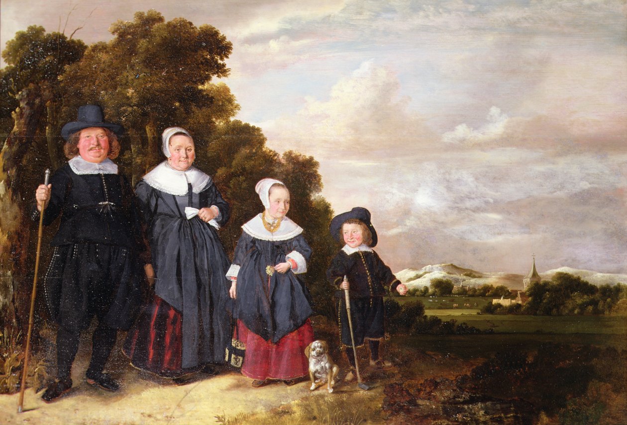 Retrato de grupo de una familia (óleo sobre tabla) de Jan or Johannes Hals