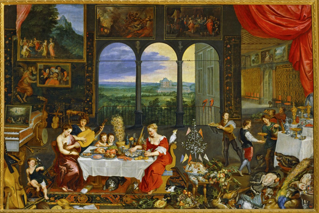 Alegorías del gusto, el oído y el tacto ... (pintura sobre lienzo) de Jan the Elder Brueghel